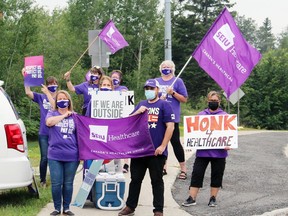 SEIU Healthcare members who are also front-line staff at Blanche River Health's Kirkland Lake site, rallied Monday to protest the provincial government's Bill 124.