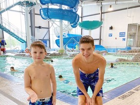 Matthew Toppi lost a tooth while swimming recently at the Joe Mavrinac Community Complex. The Splash and Swim Days Participants spent about 10 minutes looking for the white tooth on the white bottom. Finally Aquatic Staff Member Josiah Molyneaux jumped into action and found it about 10 minutes later. Photo courtesy of the Joe Mavrinac Community Complex.