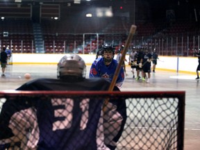 The Owen Sound North Stars junior B team hit the floor of the Harry Lumley Bayshore Community Centre for a final tune-up before Thursday's exhibition contest against the Guelph Regals. It will be the first Junior B lacrosse game inside the Bayshore since 2019, as the COVID-19 pandemic cancelled two-straight OJBLL seasons and the Bayshore transformed into a field hospital. Game time is 8 p.m. Greg Cowan/The Sun Times