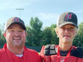 Jamey Mick and Joseph Mick, father and son, have returned from Fredericton, New Brunswick where they helped the Napanee Express U-19 fastball team win the Eastern Canadian championships.