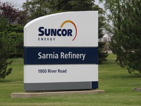 The Suncor refinery on the St. Clair River in Sarnia.  Paul Morden/The Observer