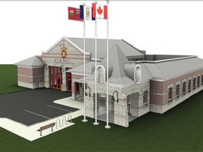 A conceptual design shows the view of Sarnia's planned new Fire Station No. 3 from the corner of Colborne Road and Michigan Avenue. (City of Sarnia photo)