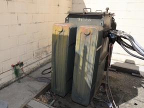 This photo provided by Sarnia police shows a transformer behind the Eastland Plaza where the theft of copper wire early Thursday caused a power outage.