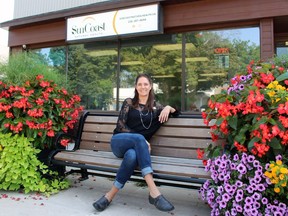 Sandra Starbuck sits in front of her new business SunCoast Natural Health on Friday August 20, 2021 in Wyoming, Ont. Terry Bridge/Sarnia Observer/Postmedia Network