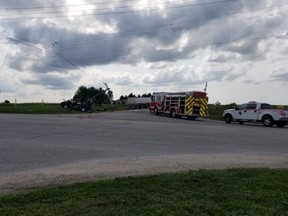 The scene of a crash in South Bruce on Thursday afternoon that left three people dead.