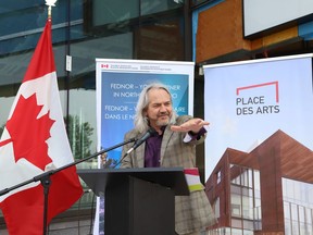 Stephane Gauthier, board president of Place des Arts, makes a point during a funding announcement on Thursday.