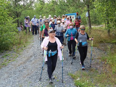 About 50 people, separated into two groups, participated in a walking exploration of Laurentian University's greenspace and trails in Sudbury, Ont. on Thursday August 5, 2021. The event, hosted by Coalition for a Liveable Sudbury, held the event to make community members aware of the importance of the greenspace and trail system at Laurentian, and why the land should be protected and not sold off. John Lappa/Sudbury Star/Postmedia Network
