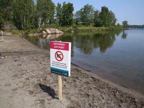 Public Health Sudbury and Districts issued swimming advisories at two Ramsey Lake beaches, including the beach near the Northern Water Sports Centre, pictured, and the Maintenance Beach. Both has since been removed. John Lappa/Sudbury Star/Postmedia Network