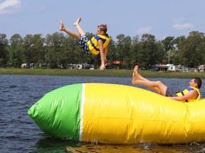 Splash N Go Adventure Parks Ltd. has decided to extend its inflatable splash park based at Vermillion Lake Park in Chelmsford to Aug. 29. John Lappa/Sudbury Star/Postmedia Network