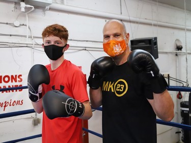 Sudbury MPP Jamie West competed in a series of physical challenges against Owen Paquette, 16, a Quest for Gold athlete, at Top Glove Boxing Academy in Sudbury, Ont. on Friday August 13, 2021. The Quest for Gold program is designed for athletes to achieve their goals. Paquette's goal is to represent Canada in the 2024 Olympic games. John Lappa/Sudbury Star/Postmedia Network