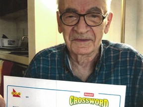 Raymond Potvin of Sudbury is celebrating after winning a $100,000 top prize with Instant Crossword Tripler. OLG