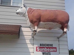 The iconic cow that graces the Sunbeam butcher shop in the Flour Mill has been offered to the highest bidder through Facebook Marketplace. Supplied