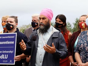 NDP leader Jagmeet Singh made a campaign stop in Greater Sudbury in august, visiting the University of Sudbury. Sudbury candidate Nadia Verrelli and Nickel Belt NDP candidate Andréane Chénier were on hand for the event. Gino Donato/The Sudbury Star