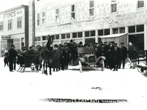 Art Tomkinson photographed what is claimed to be the first automobile in the Porcupine Camp (the car is a McLaughlin). The date is believed to be 1914; by 1915, 22 cars meandered down the bumpy roadways of the Porcupine.

Supplied/Timmins Museum