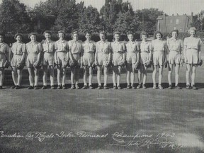 Mary Laham, on left, with the Canadian Car Royals Interprovincial Baseball Champions, 1943. Laham moved back to Schumacher in 1947 when she married Herbert Lambert in August of that year.

Supplied/Timmins Museum