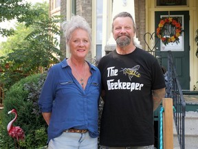 Barb Bleck, owner of Enchanted Eats Cafe in Tillsonburg, is proud to support Keith Graham's Parkinson Society of Southwestern Ontario fundraising. Graham, who was diagnosed with Parkinson's in 2013, is a local beekeeper. (Chris Abbott/Norfolk and Tillsonburg News)