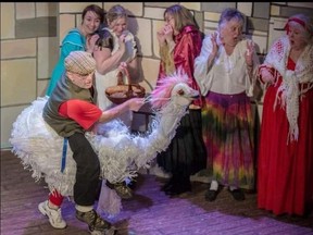 Ken Roberts rides his trusty emu in Elgin Theatre Guild's pantomime production of Aladdin. The Guild for a second year now has cancelled the popular holiday presentation. (Elgin Theatre Guild/Facebook)