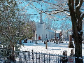 A late April, 2021 snowfall decorating Old St. Thomas Church is a cooling sight as St. Thomas swelters in late August heat and humidity. The historic, 1824 church is to undergo a $120,000 repair starting in September.Eric Bunnell
