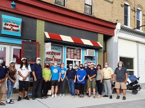 The group of people responsible for Twoonie Tuesday on Aug. 10 included those from St. T Apparel Rodney, Little Ethel's Ice Cream & Soda, the Kiwanis Club of Rodney, and the mayor of West Elgin, Duncan McPhail. Victoria Acres photo
