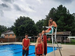 The 2021 season lifeguarding crew at the West Elgin Community Pool overlooks the pool. Victoria Acres photo