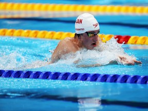 Kenora's Gabe Mastromatteo swims at the 2020 Olympics in Tokyo on Saturday, July 24.