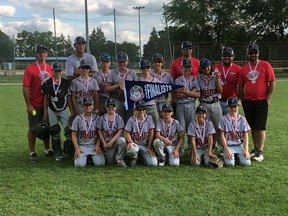 The Tara Twins under-12 squad posed after wrapping up a whirlwind six-week season with a silver medal at the OASA provincial championship in Drumbo. Photo submitted. Jackson Kuhl (front left), Anthony Klerks, Colton Hepburn, Colton Cameron, Waylon Greig, Morgan McPherson. Back row: Mason Bell, Landen McCartney, Drew Summers, Zak Hamilton, Owen Weir, Nathan Miller, Ethan Sopkowe and Gregor Nadjiwon. Coaches: Ryan Miller, Matt Hamilton, Andrew Sopkowe, Jonah McCartney and Ryan Greig.