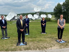 From left: Telesat CEO Dan Goldberg, Minister of Economic Development, Job Creation and Trade Vic Fedeli, Bruce-Grey-Owen Sound MPP Bill Walker, Huron-Bruce MPP Lisa Thompson and Minister of Infrastructure Kinga Surma were on hand at Telesat's Allan Park location Friday to announce a $109 million investment in the Ottawa-based company's low Earth orbit satellite (LEO) program, Lightspeed. Photo supplied.