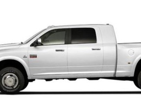 RCMP are looking for suspects who were in a 2012 white Dodge Ram Mega Cab truck. The vehicle was spotted on video surveillance fleeing the Summerwood area immediately after last Monday's shooting. Photo Supplied