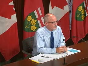 Ontario's chief medical officer, Dr. Kieran Moore, speaks Tuesday during a media briefing at Queen's Park.