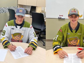 Rearguards Cam Gauvreau, left, and Wyatt Kennedy have signed standard player's agreements with the North Bay Battalion. Submitted Photo