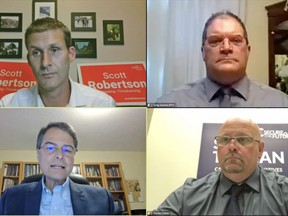 The four candidates running to become the next member of Parliament in Nipissing-Timiskaming take part in a virtual debate, Tuesday night, hosted by the Nipissing University Student Union and Nipissing University political science program. Screenshot