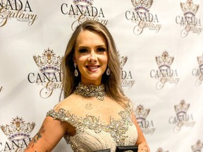 Thirty-year-old Timmins resident Natalie Levesque earned fourth place in the recent Ms. Galaxy Canada pageant. Levesque also scored the highest in the Best Evening Gown category. SUBMITTED PHOTO