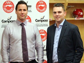 Soo Greyhounds head coach John Dean (left) and general manager Kyle Raftis are among the club's personnel who make roster decisions when it comes to cuts and reassignments. File photo