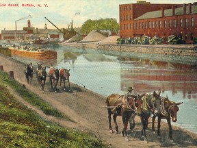 Along the Erie Canal, Buffalo, N.Y. (No. M 71, Buffalo News Co., Buffalo, N.Y.) A similar project was proposed in the 1850s that would have seen a canal built linking Wallaceburg to Rondeau and running through Chatham. It would have circumvented the Great Lakes shipping trade that required passage through the Detroit River.