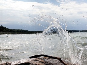 Waves wash up against the shore at Landon Bay earlier this month. (RONALD ZAJAC/The Recorder and Times)