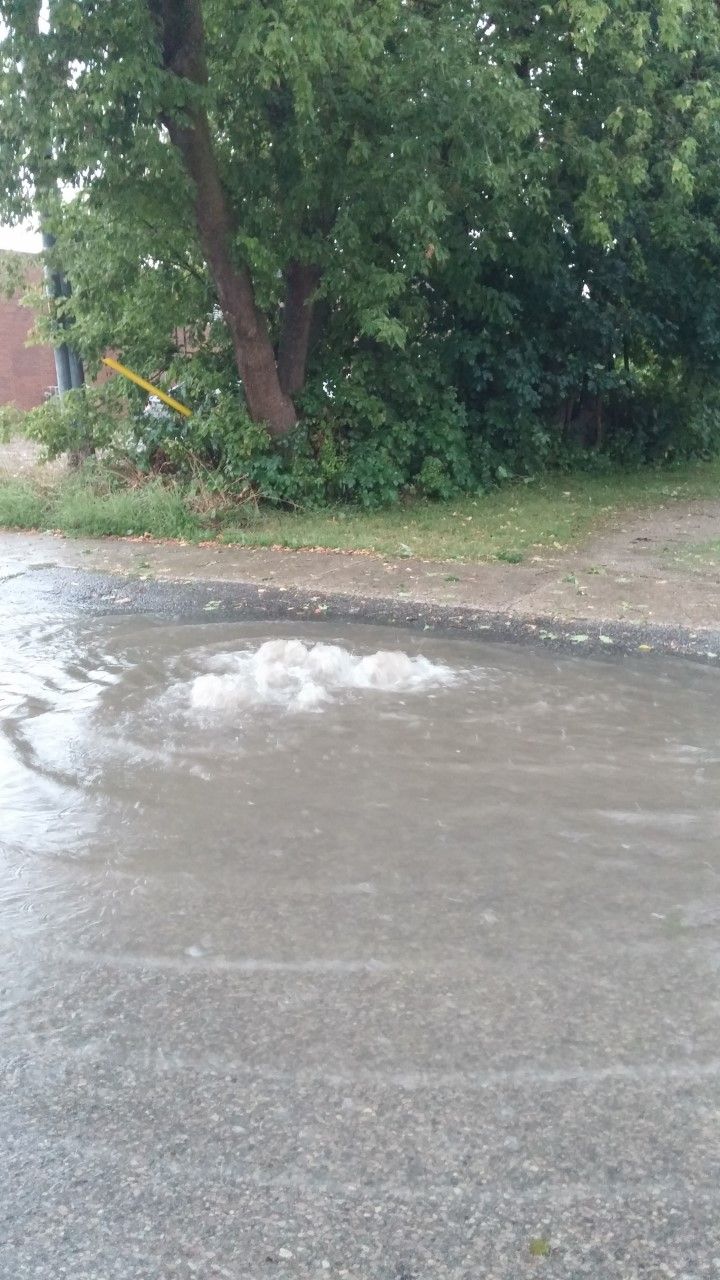Water bubbled up through a storm sewer grate on Johnstone Ave. in Port Elgin after the storm passed Sept. 7.