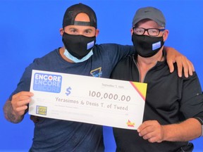 Yerasimos (Jerry) and Denis Theofylatos of Tweed matched the last six of seven ENCORE numbers in exact order in the June 5 Ontario 49 draw to win $100,000.