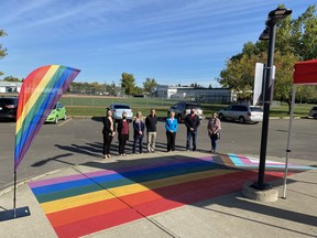 The City of Fort Saskatchewan unveiled a new, inclusive pride crosswalk near Harbour Pool in Fort Saskatchewan on Tuesday, Sept. 14. Photo Supplied.