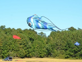A large fish-shaped kite flying at the 9th Line Kite Festival east of Markdale on Saturday, September 18, 2021. The two day festival continued Sunday.