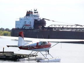 Paul R. Tregurtha approaches Soo Locks in the St. Mary's River and passes by Canadian Bushplane Heritage Centre in Sault Ste. Marie, Ont., on Saturday, Sept. 18, 2021. (BRIAN KELLY/THE SAULT STAR/POSTMEDIA NETWORK)