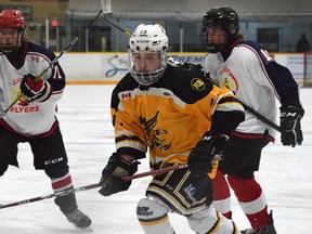 Kevin Shuttleworth plays in the Sept. 14 exhibition match at the South Huron Rec. Centre, where the Hawks pulled off a 3-1 victory against the Petrolia Flyers. Dan Rolph