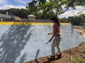 Nomi Drory has started work on creating a mural on a 65-foot long concrete wall that hides the Magnetawan River in the community. The project is part of a downtown beautification project town council has approved and the hope is more murals can follow in the future.
Laura Brandt Photo