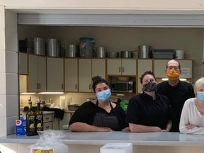 Volunteering behind the scenes were, back: David McDougall and Emily Dance. Front: Kristen Walden, Heather Woods, Hayley Johnston, Callista Griffin, Mary Rose Walden and Nicole Griffin. Hannah MacLeod/Lucknow Sentinel