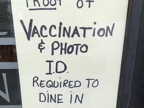 Some non-essential businesses in the local area have posted signs on their front door now that the Ford government’s “vaccine passport” system is in effect. The requirement to provide proof of double-vaccination for COVID-19 at some non-essential businesses and venues took effect Wednesday.