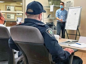 Dr. Tim Black gives the Wounded Warriors Canada’s Trauma Resiliency Training to regional first responders. They were the first in Ontario to receive the training. The course took place over three days earlier this week at Kingston Police Headquarters.