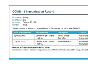 A doctored immunization record posted to Twitter.