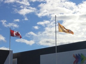 Saugeen Shores has a new flag policy detailing proper etiquette for flying flags on municipal poles, and designating a Community Flag Pole at The Plex in Port Elgin. The Every Child Matters flag (right) will be lowered to half-mast Sept. 30 as the Town marks the National Day for Truth and Reconciliation. [Frances Learment]