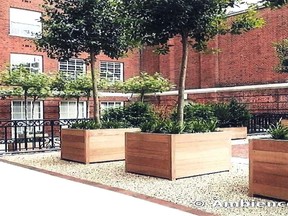 Trees in wooden planters, like those pictured in the design image, may grace Main Street in Sundridge next spring. Submitted Photo