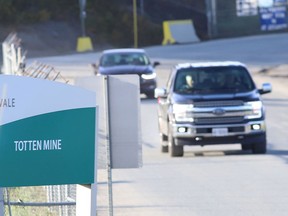 Vehicles exit Vale's Totten Mine in Greater Sudbury Tuesday. John Lappa/Sudbury Star/Postmedia Network