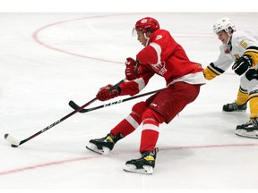 The Pembroke Lumber Kings' Jack Stockfish cuts in on Smiths Falls Bears' defenceman Ty Campbell on the way to the Bears net, where he beat Victor Desjardins to get the Kings on the board in the home opener Sept. 26. Pembroke edged Smiths Falls 2-1.